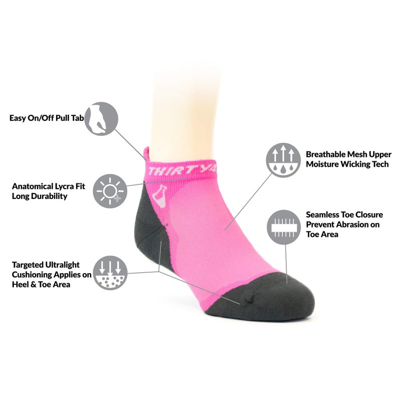 Thirty48 Ultralight Athletic Running Socks for Men and Women with Seamless Toe, Moisture Wicking, Cushion Padding (Medium - Women 7-8.5 // Men 8-9.5, [3 Pairs] Pink/Gray) - Image 2